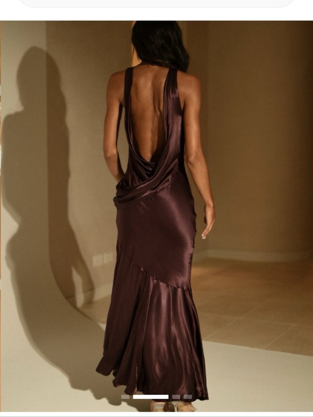 Meshki Satin Cowl Neck Maxi Dress in Deep Brown - Picture 6 of 12